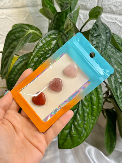 1 auramoon red jasper, strawberry quartz, and rose quartz heart pack