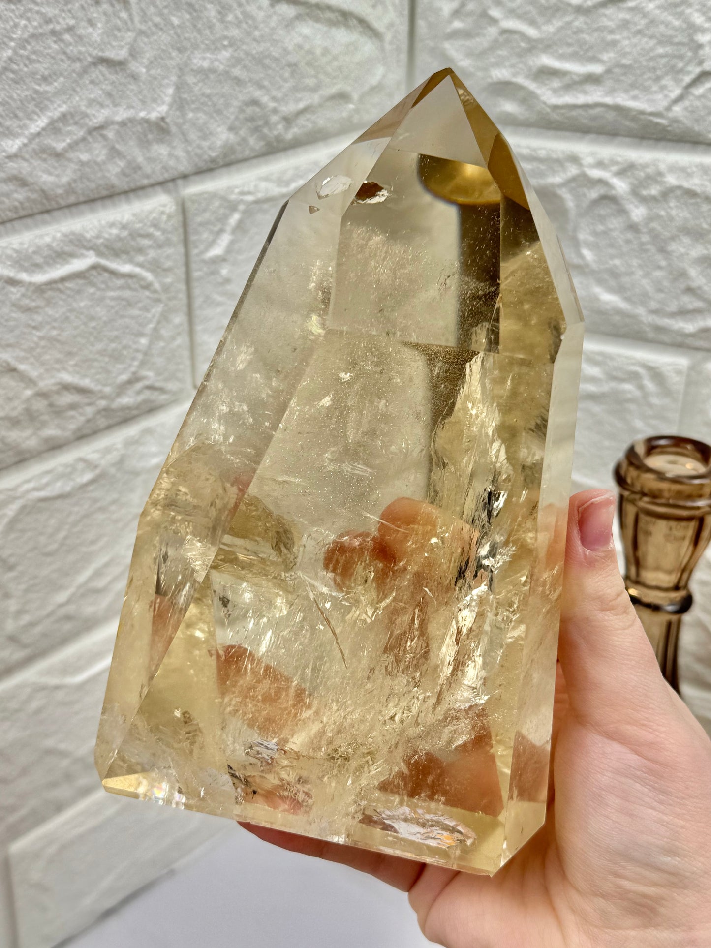 XL rainbow filled Insane collectors natural champagne Citrine tower from Brazil