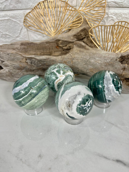 1 LG green zebra jasper sphere