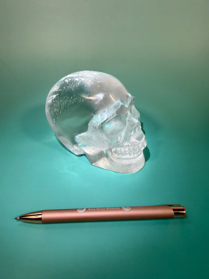 Amazing satin spar skull carving X