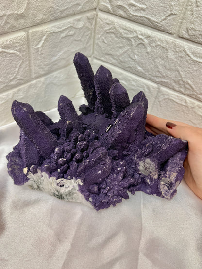 Collectors natural purple fluorite on candle quartz from Inner Mongolia, China