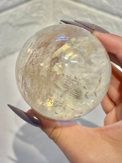High grade flashy optical honey calcite sphere