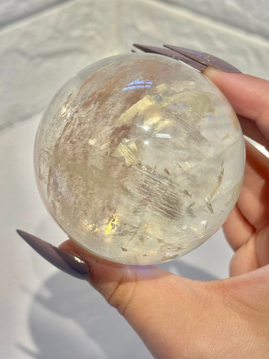 High grade flashy optical honey calcite sphere