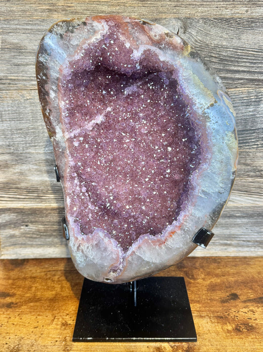 XXL statement berry amethyst on custom stand from Uruguay