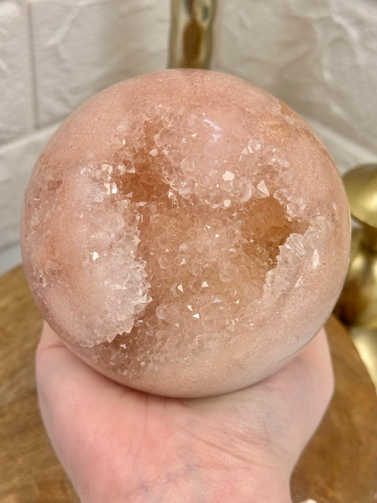 Stunning peachy pink amethyst sphere from Brazil