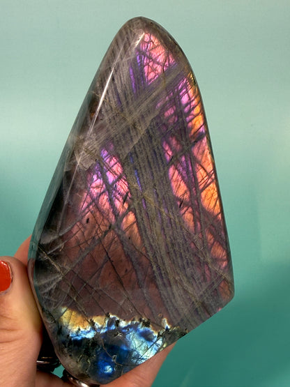 Stunning hot pink flash labradorite Freeform C