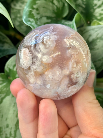 Pink amethyst x flower agate sphere G