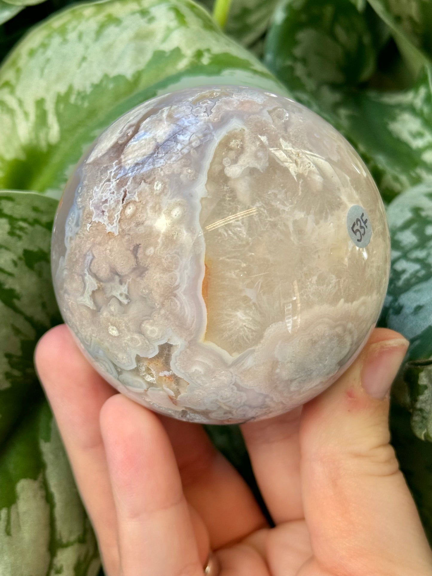 Beautiful pastel flower agate sphere with quartz F