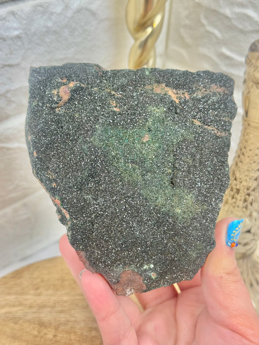 Deep green Libethenite with Druzy quartz from Tenke Fugurme, DRC