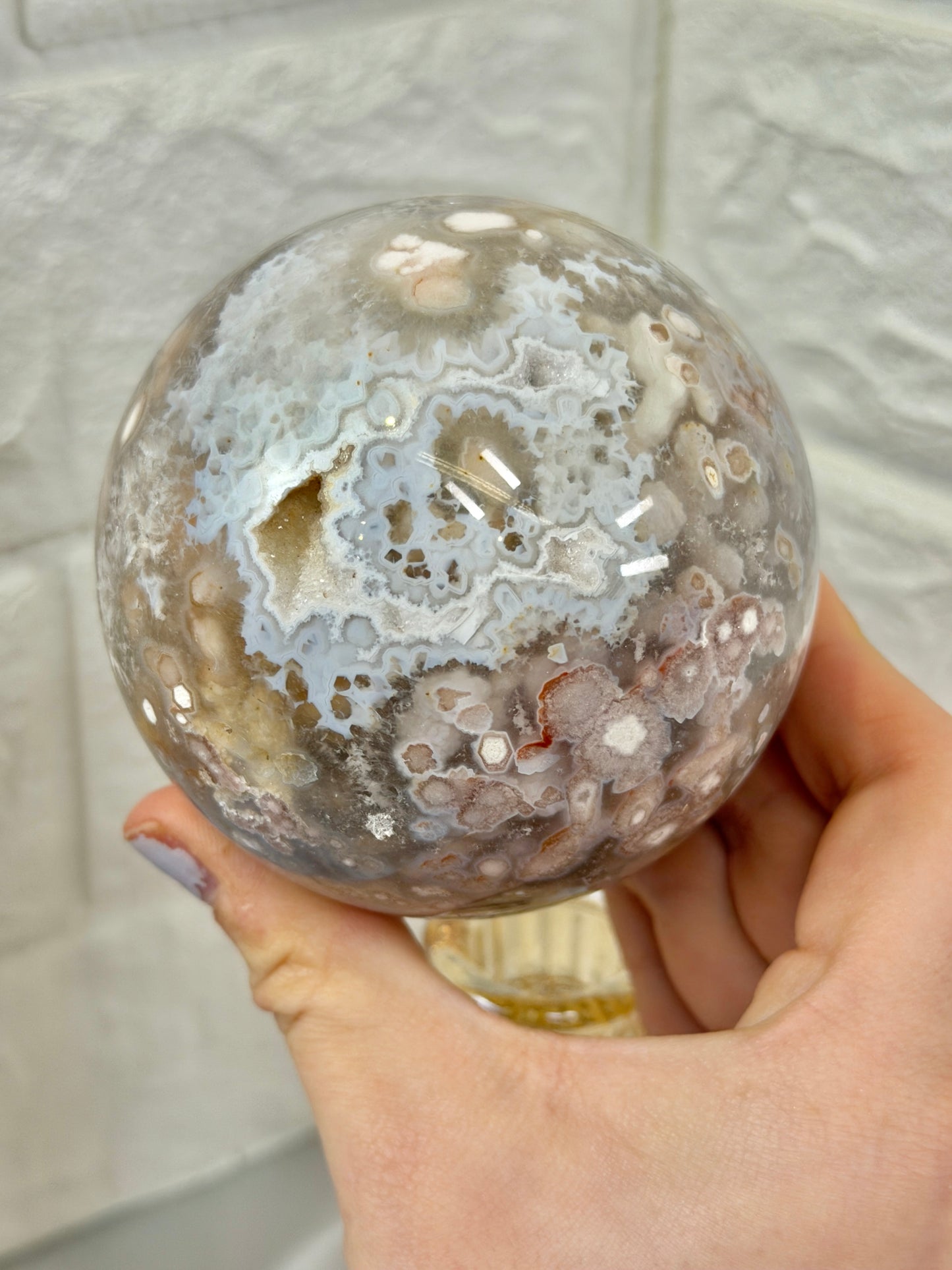 Stunning XL high grade flower agate sphere