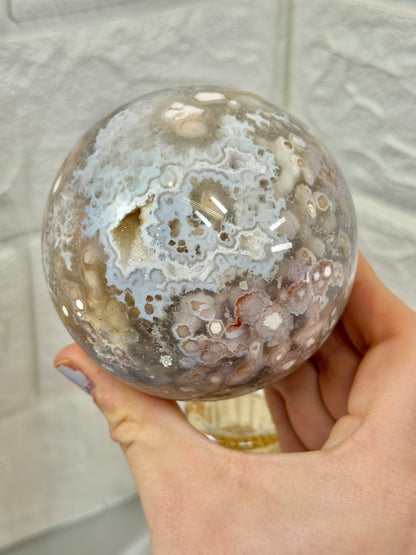 Stunning XL high grade flower agate sphere