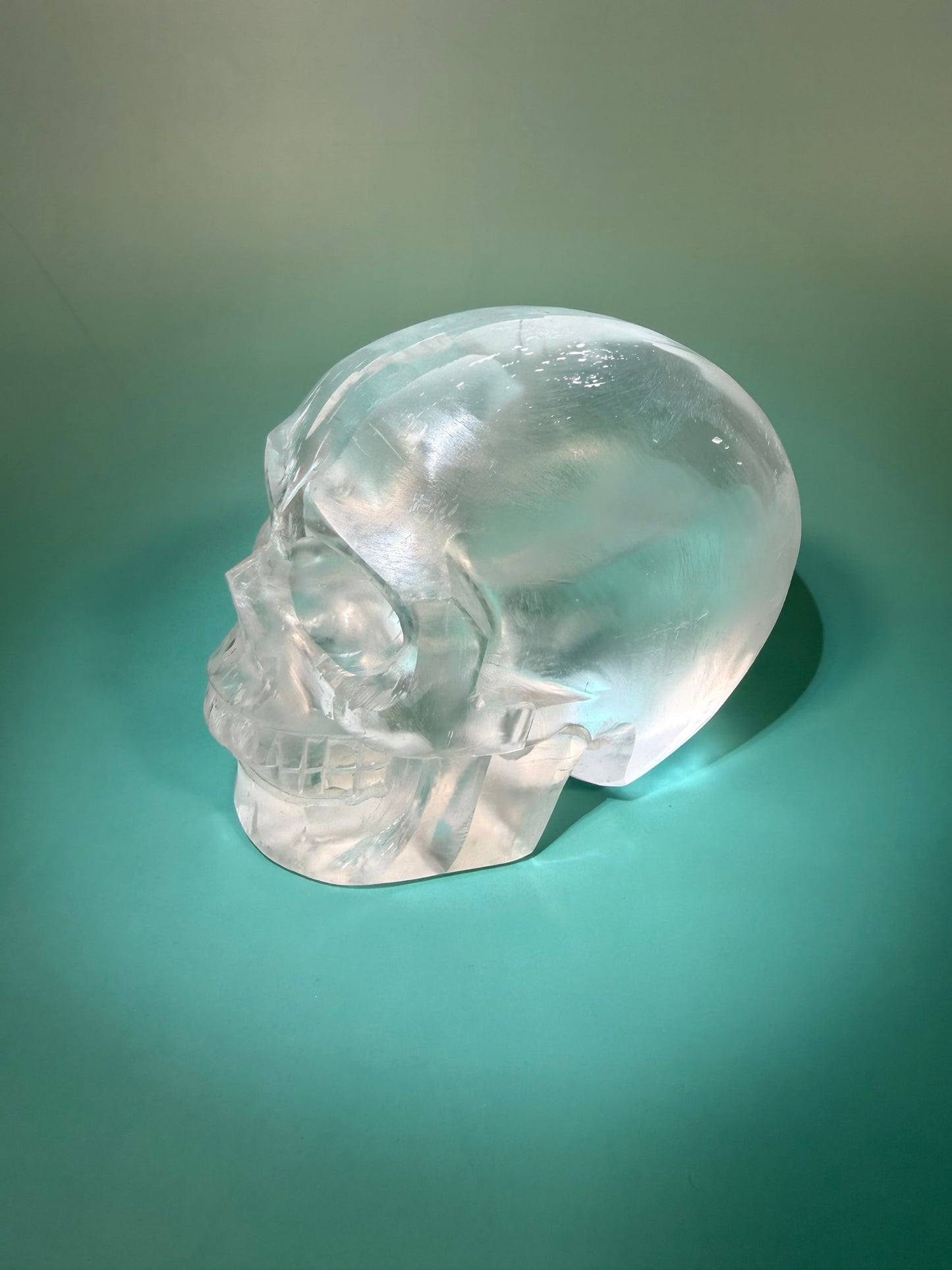 Stunning satin spar skull carving A