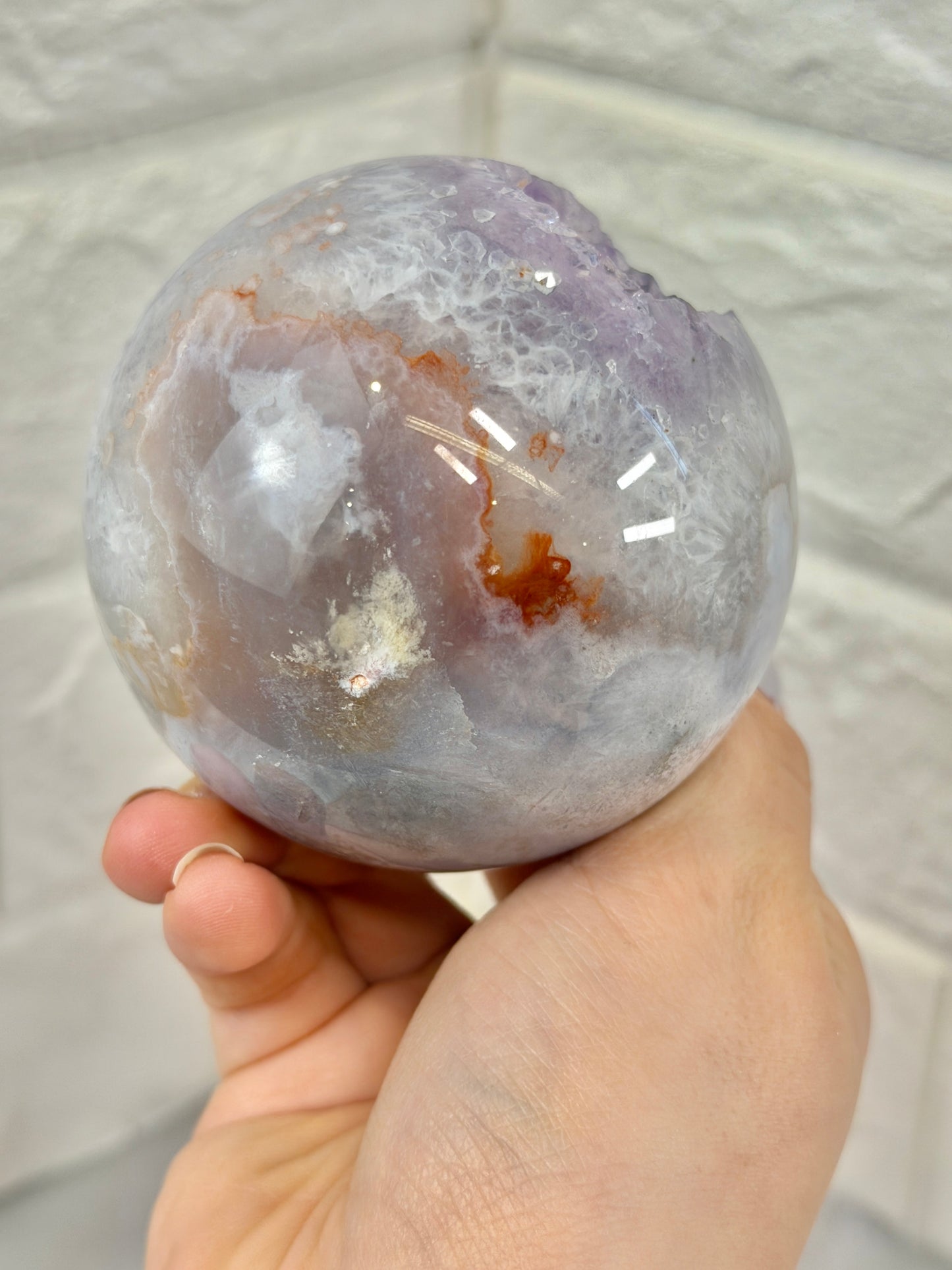 Beautiful amethyst x flower agate sphere from Brazil