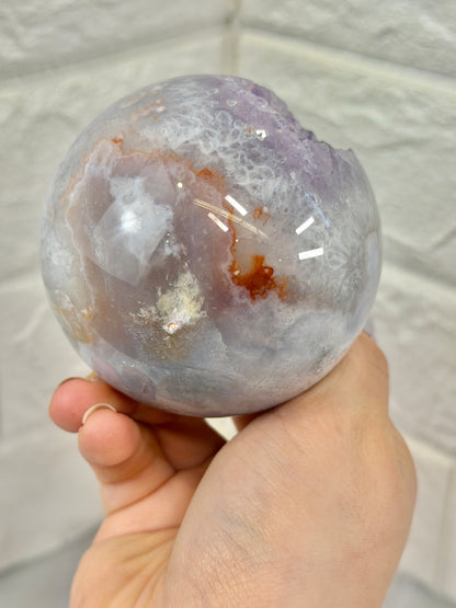 Beautiful amethyst x flower agate sphere from Brazil