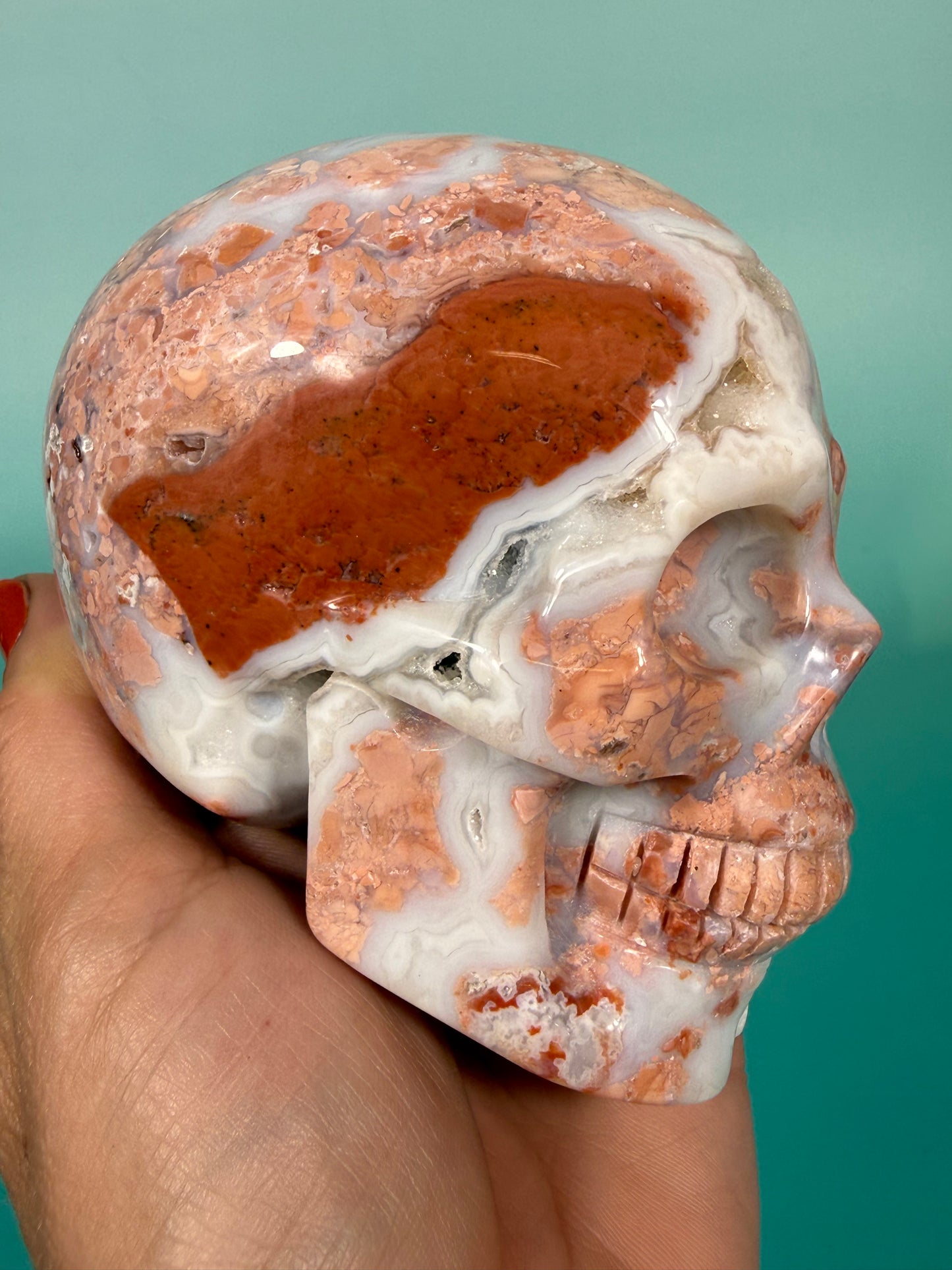 Insane druzy cotton candy agate skull