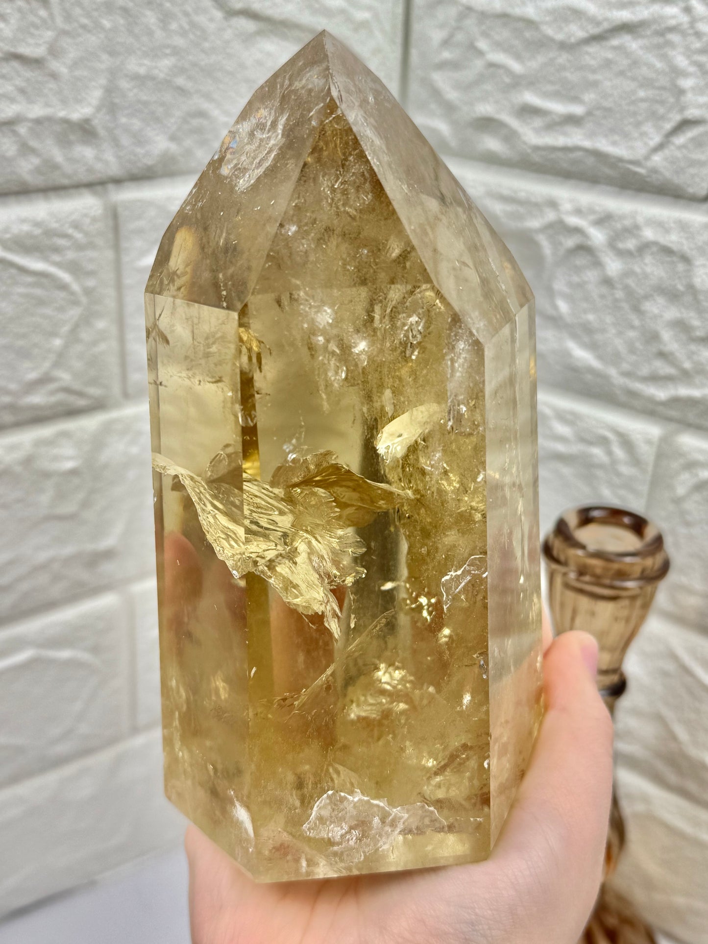 XL rainbow filled collectors natural champagne Citrine tower from Brazil