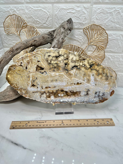 AAA yellow druzy orbicular ocean jasper slab from Madagascar