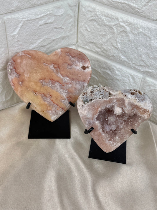 You pick! Pink amethyst hearts on stands from Brazil