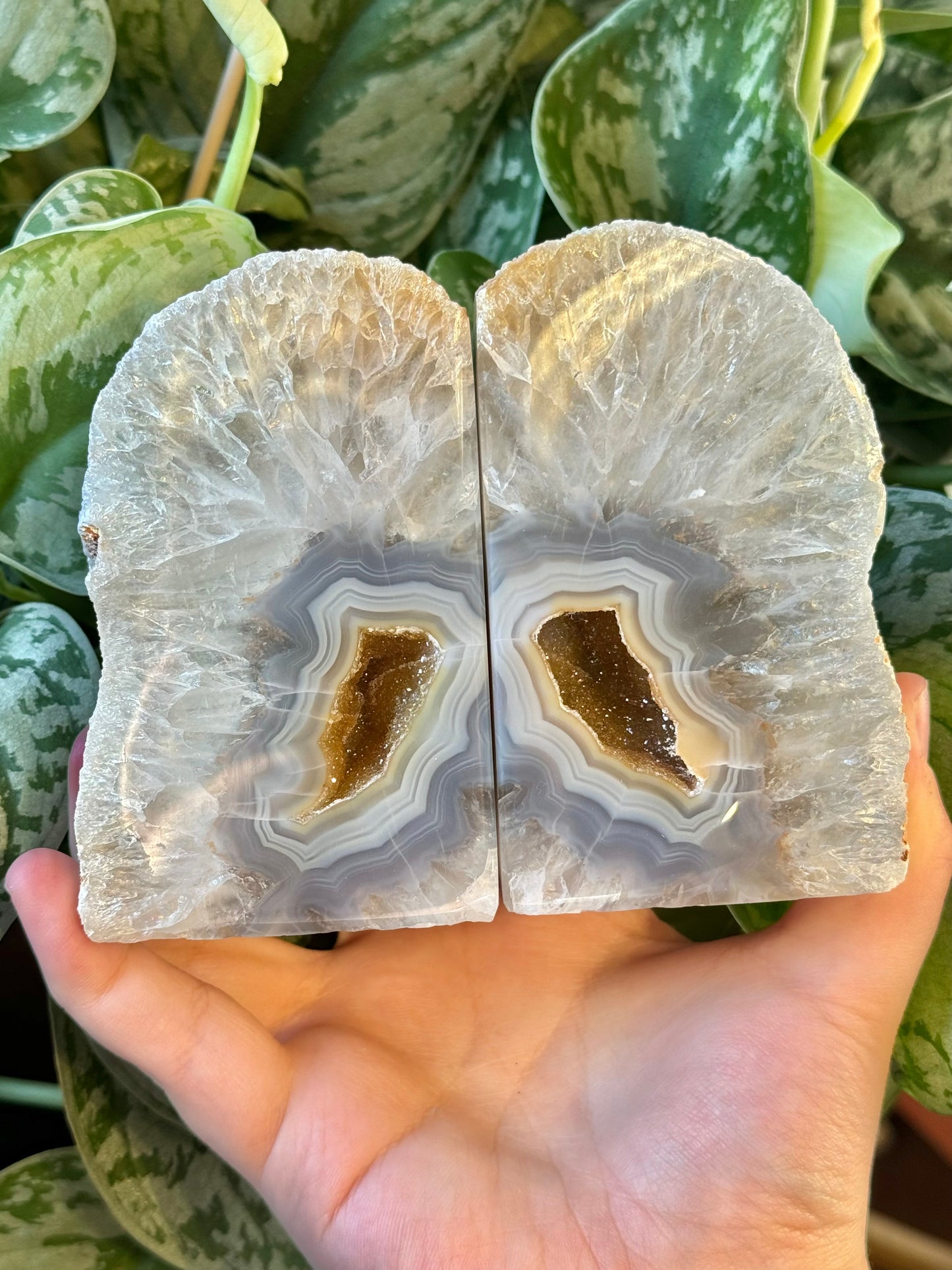 Stunning druzy agate book ends from Brazil F