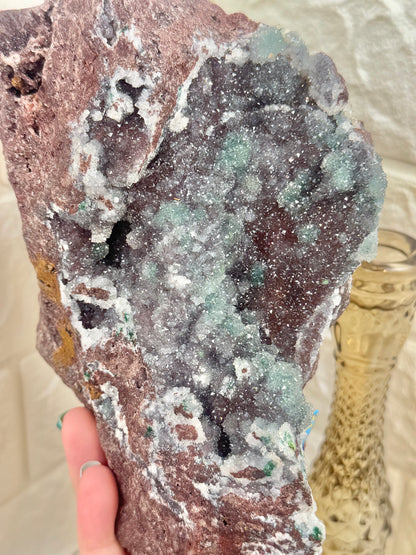 XL uncommon Druzy quartz coated ball malachite from Likasi, DRC