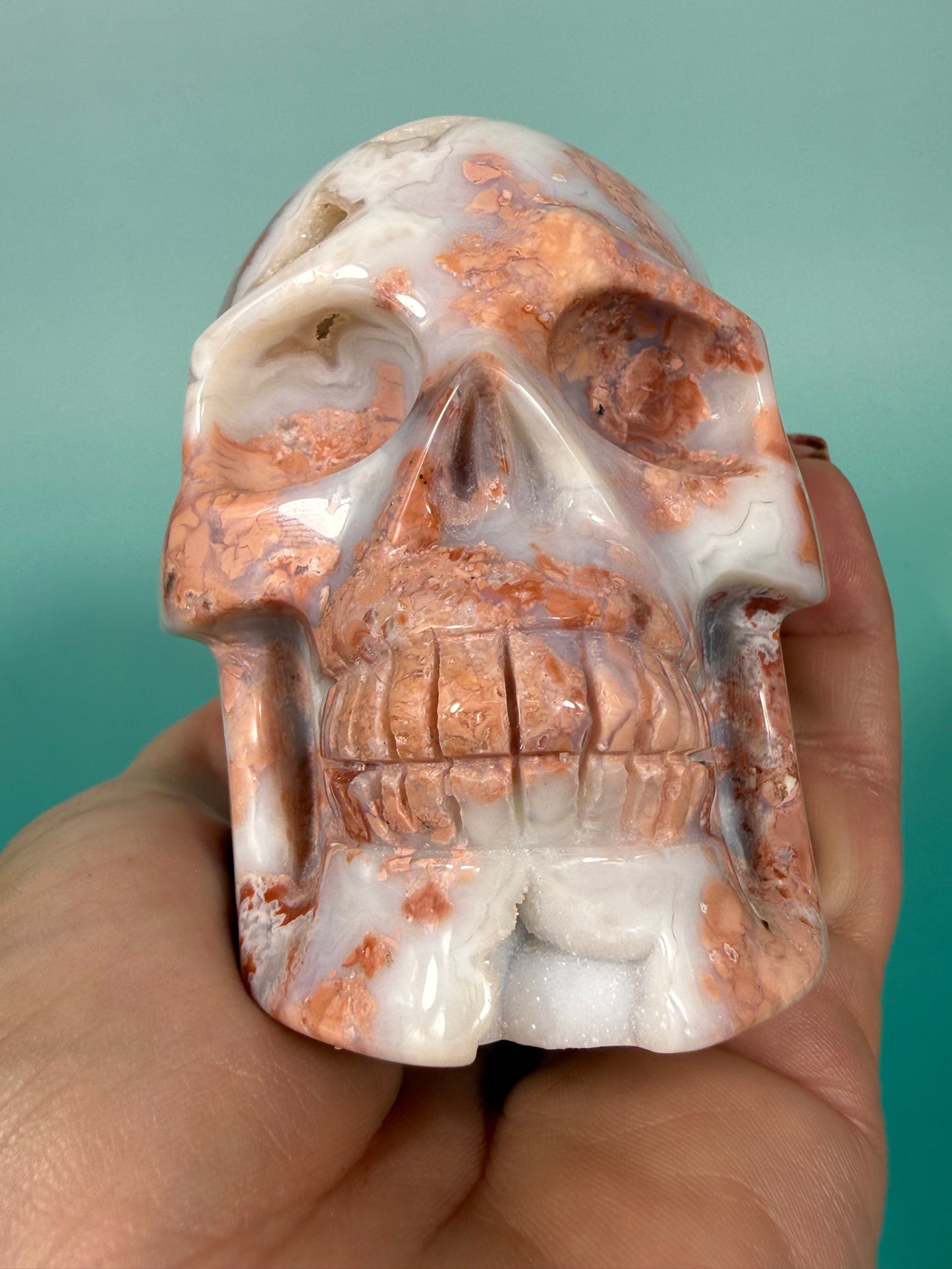 Insane druzy cotton candy agate skull