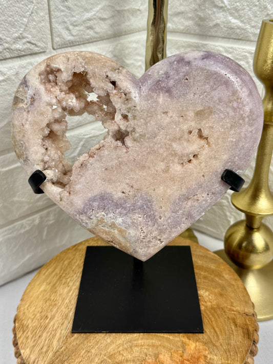 Pink/lavender amethyst heart on stand from Brazil