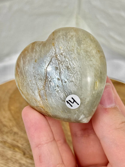 Flashy sage moonstone heart