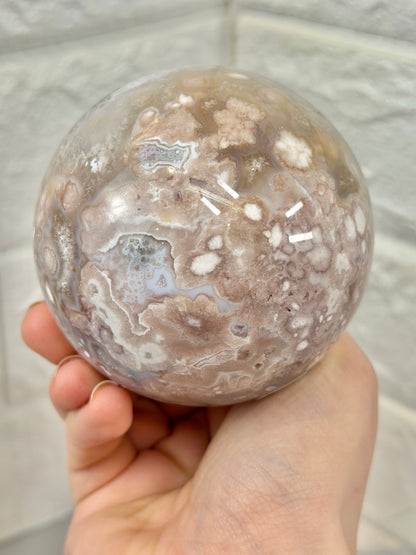 Stunning XL high grade flower agate sphere