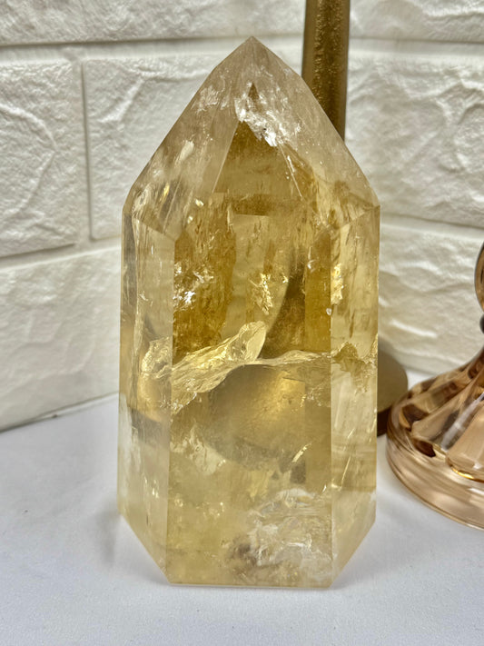 XL rainbow filled collectors natural champagne Citrine tower from Brazil