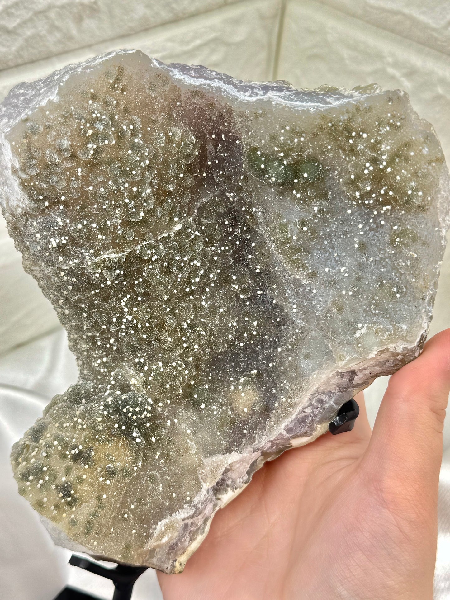 Stunning green and periwinkle amethyst on stand from Brazil