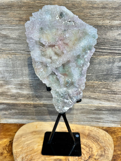 XL Incredible pastel sugar amethyst crust on stand from Brazil