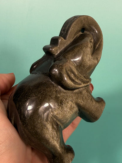 Gold sheen obsidian elephant