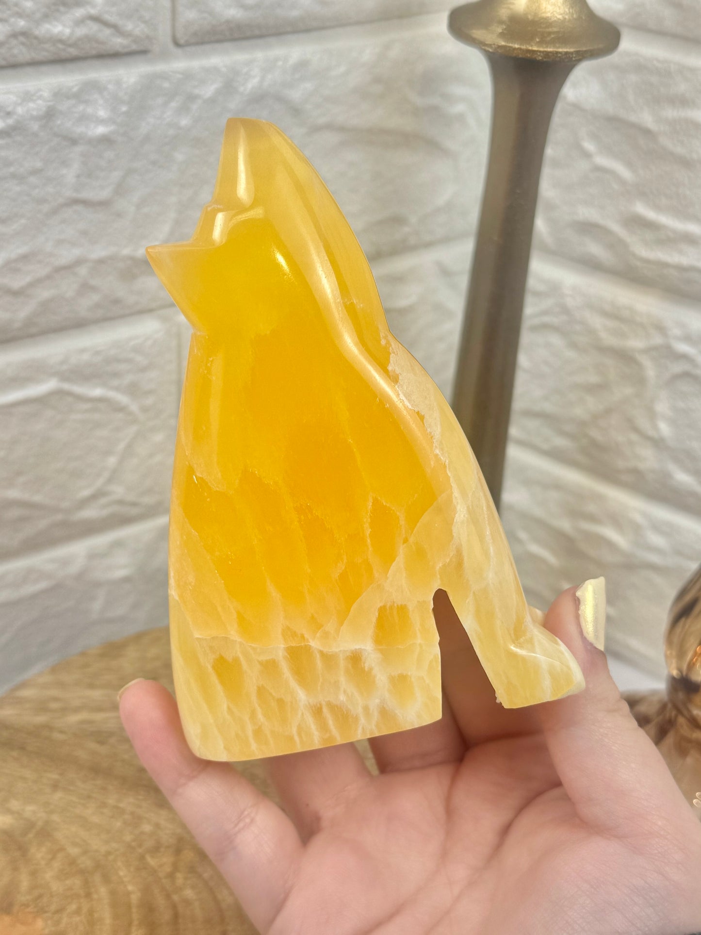 1 juicy honey comb calcite wolf carving from Utah