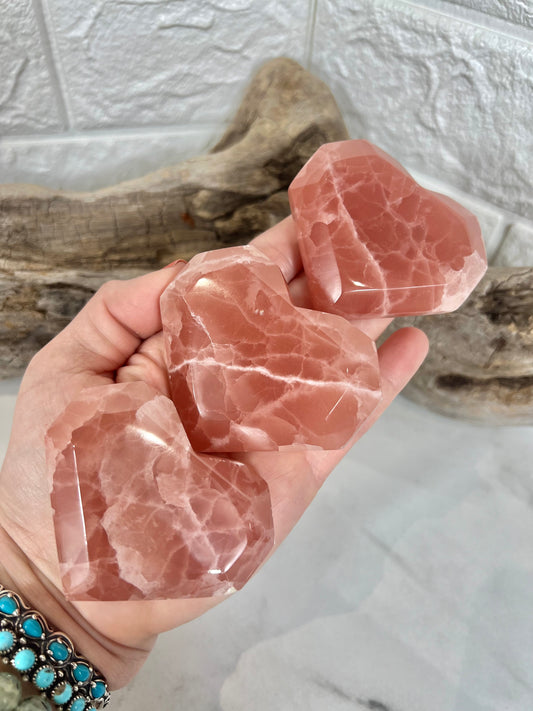 1 juicy strawberry calcite faceted heart