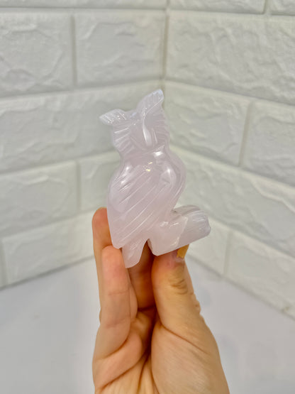 Pink mangano calcite owl