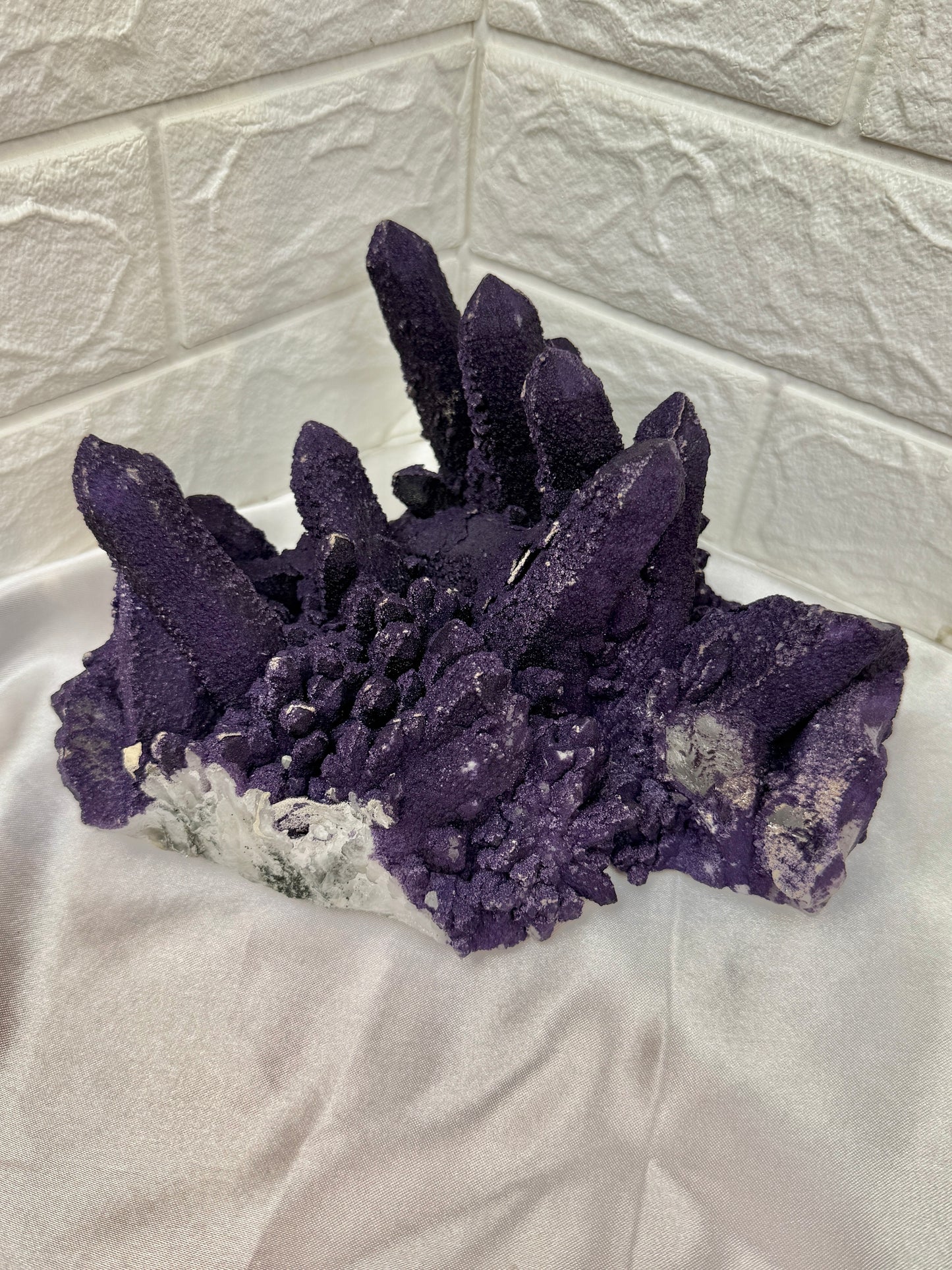 Collectors natural purple fluorite on candle quartz from Inner Mongolia, China