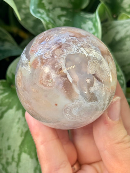 Pink amethyst x flower agate sphere G