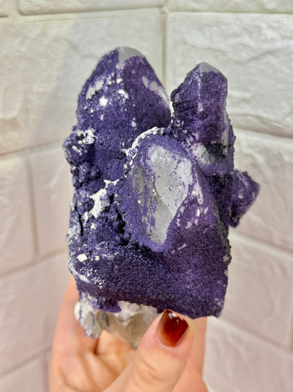 Insane natural purple fluorite on candle quartz from Inner Mongolia, China