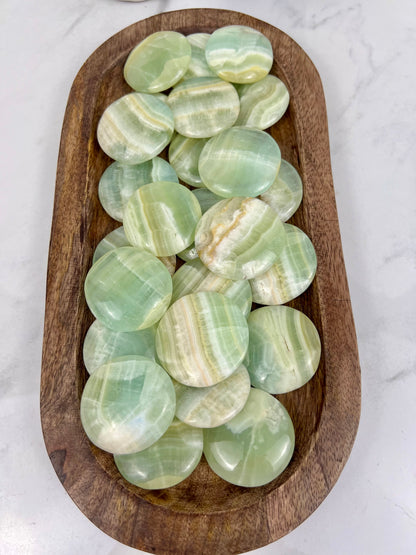 1 pistachio calcite “cookie” flat stone