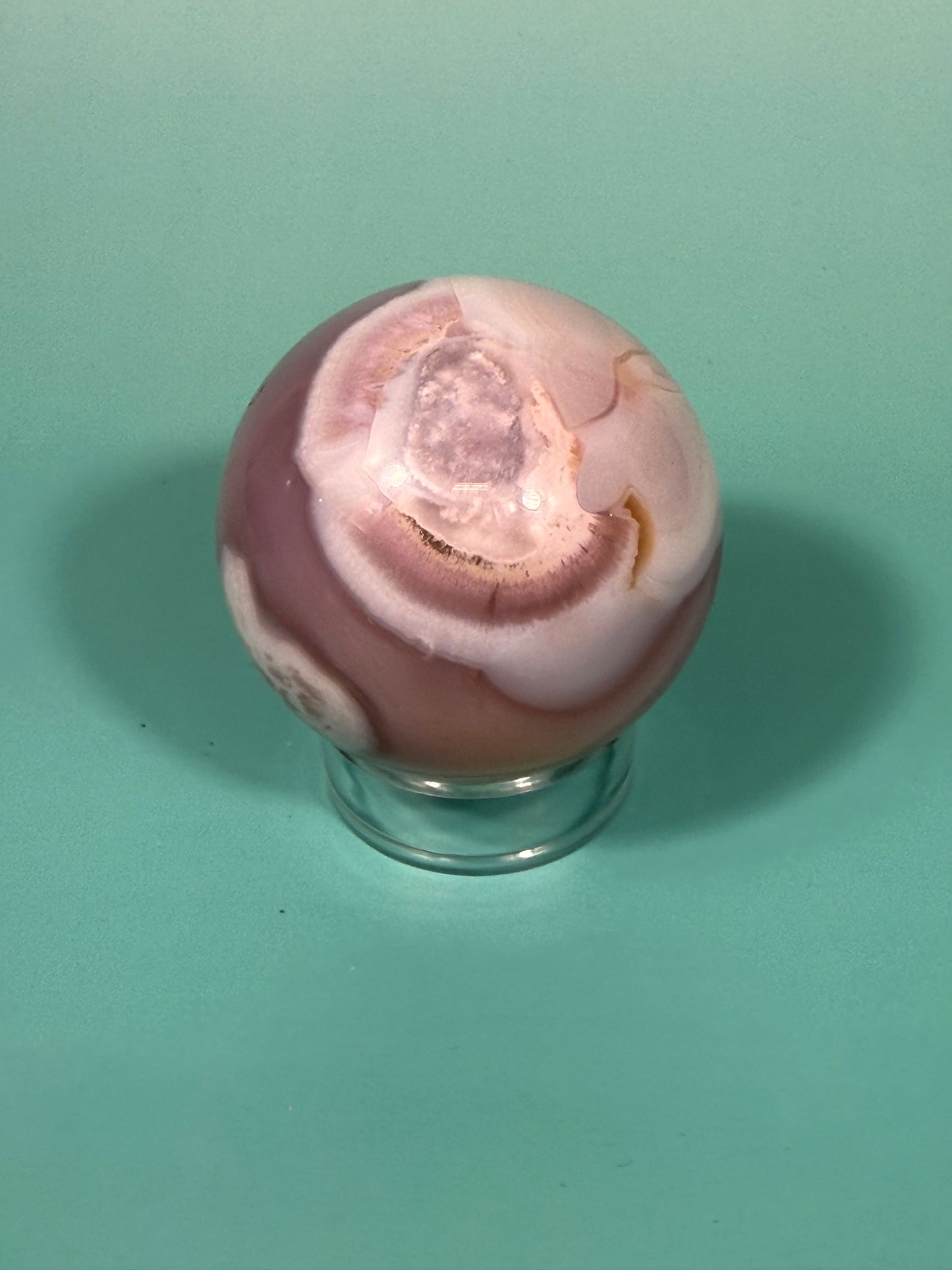 Stunning pink jelly agate sphere U (heated color)