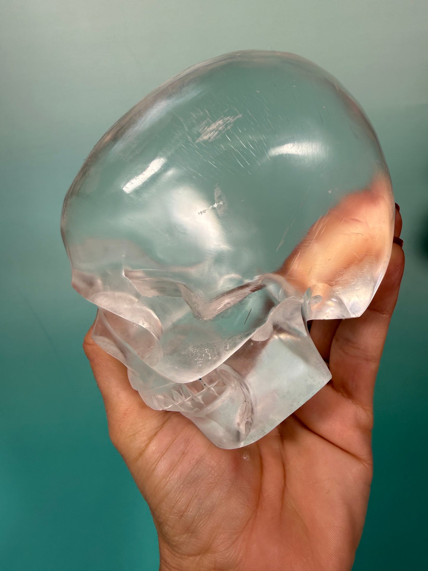 Amazing satin spar skull carving X