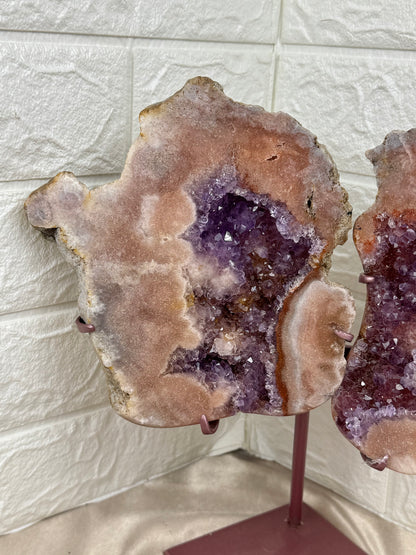 Incredible pink amethyst wings on rose gold stand from Brazil