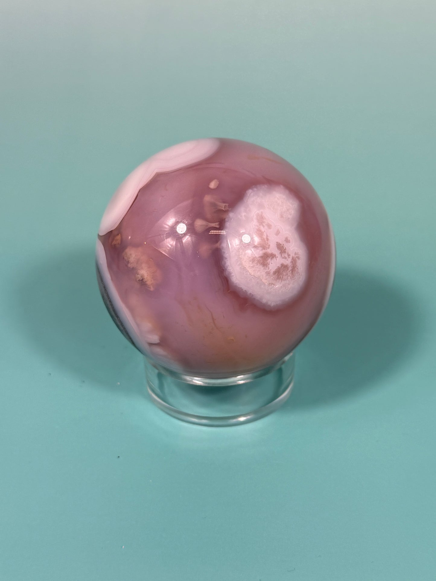 Stunning pink jelly agate sphere U (heated color)