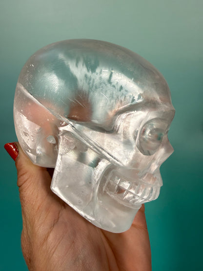 Stunning satin spar skull carving A
