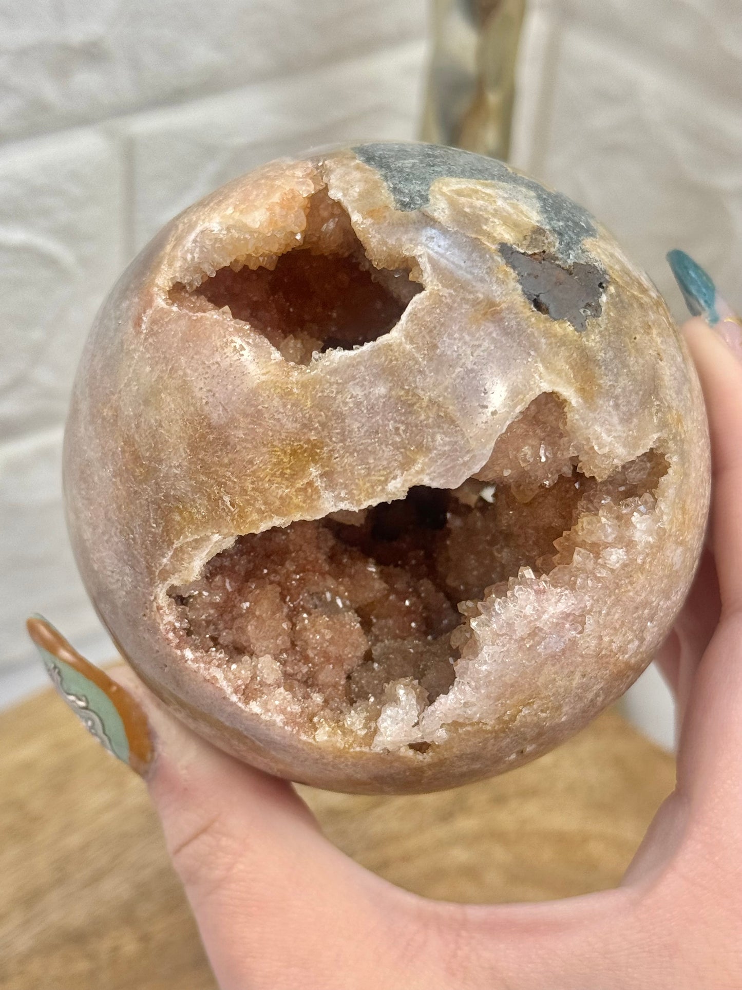 Unique druzy pink amethyst sphere from Brazil