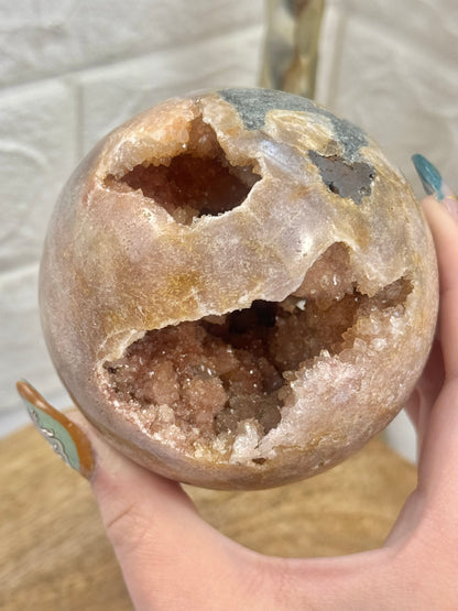 Unique druzy pink amethyst sphere from Brazil