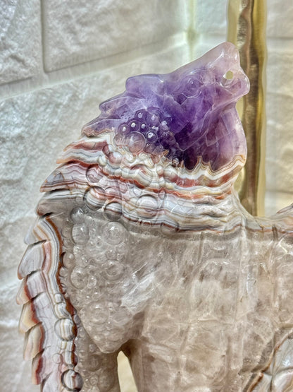 Insane statement amethyst x crazy lace agate lizard on tree branch carving