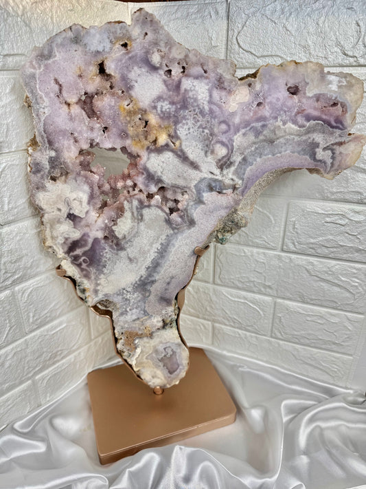 Absolutely massive XXL pink/purple amethyst slab with druzy from Brazil (comes with custom spinny rose gold stand)