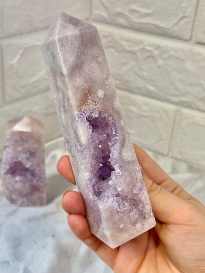 You pick! High grade pink amethyst x flower agate towers from Brazil