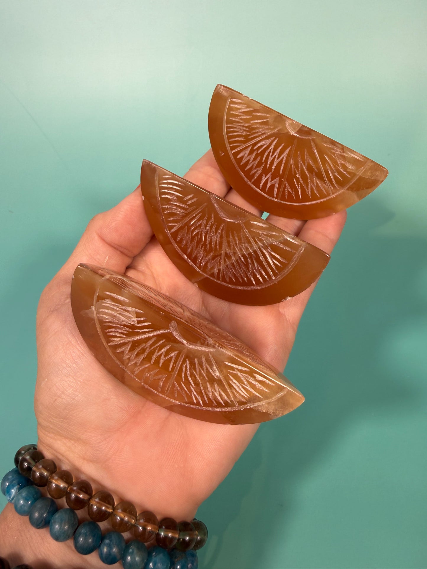 Honey calcite fruit slice